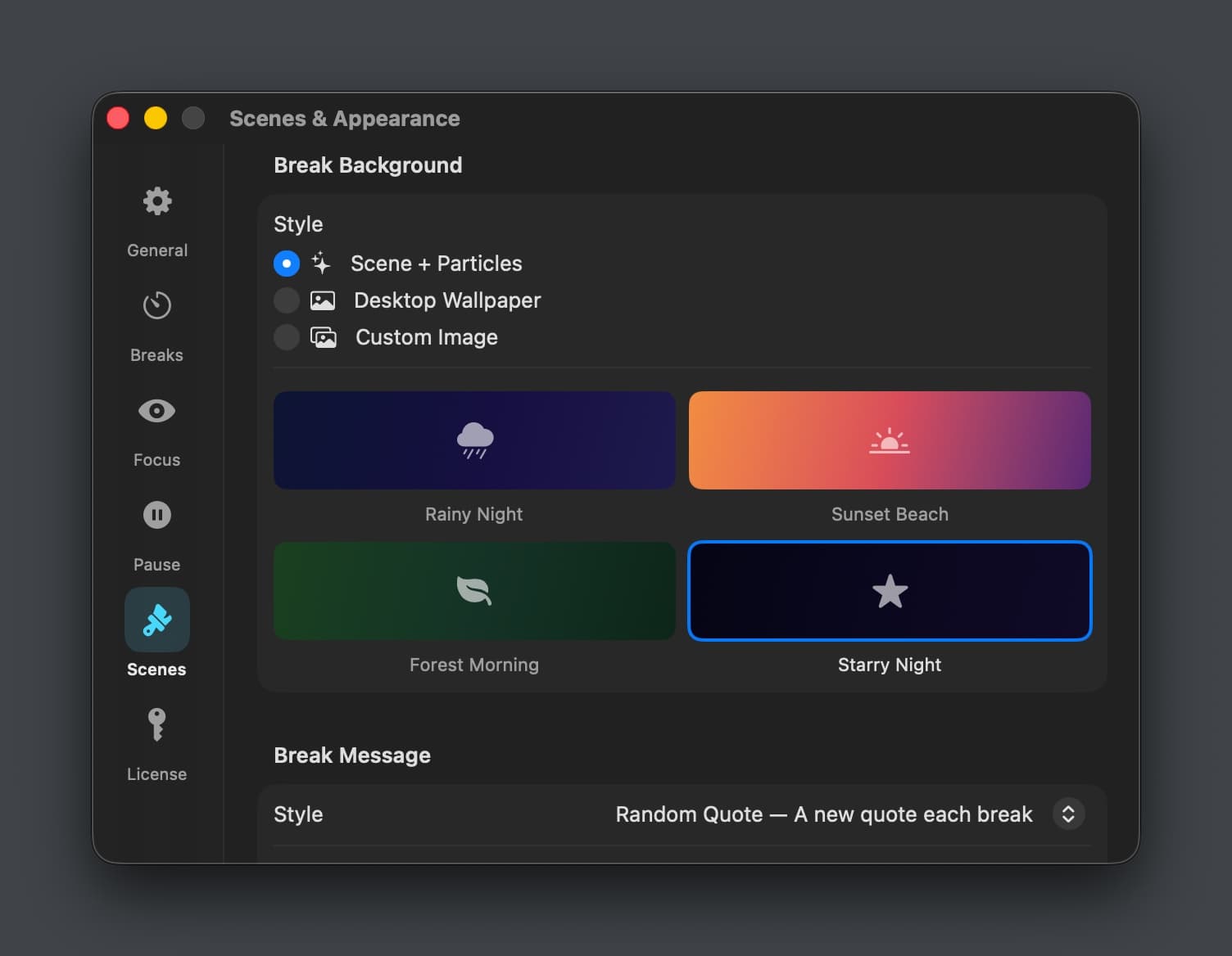 Daydreamer scene and appearance settings